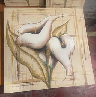 Juego 3 cuadros flores cala beige y blanco