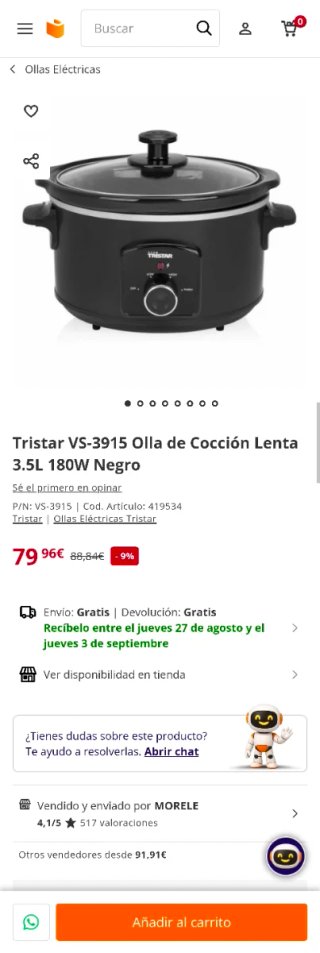 Olla Tristar VS-3915 Cocción Lenta 3.5L