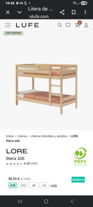 Literas de madera natural