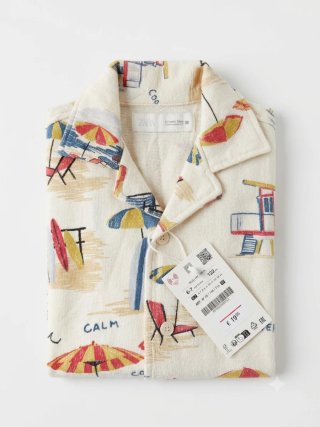 Camisa Zara Estampado Playa Niños 6-7 Años