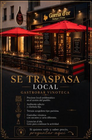Traspaso gastrobar vinoteca,centro pueblo,