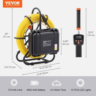 Cámara de Inspección de Tuberías de Alcantarillado con Sonde de 512hz 22.9 cm Pantalla 720p 91.4m