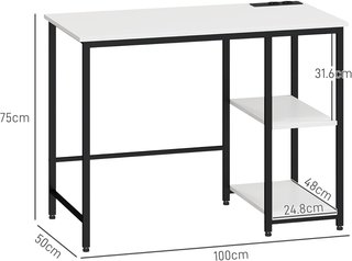 Escritorio para Computadora 100X50 Cm Con 2 Estantes Reversibles Y Tomas USB Integradas, Mesa PC para Gaming, Casa, Estudio Y Oficina, Blanca Y Negra