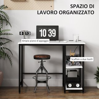 Escritorio para Computadora 100X50 Cm Con 2 Estantes Reversibles Y Tomas USB Integradas, Mesa PC para Gaming, Casa, Estudio Y Oficina, Blanca Y Negra
