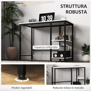 Escritorio para Computadora 100X50 Cm Con 2 Estantes Reversibles Y Tomas USB Integradas, Mesa PC para Gaming, Casa, Estudio Y Oficina, Blanca Y Negra