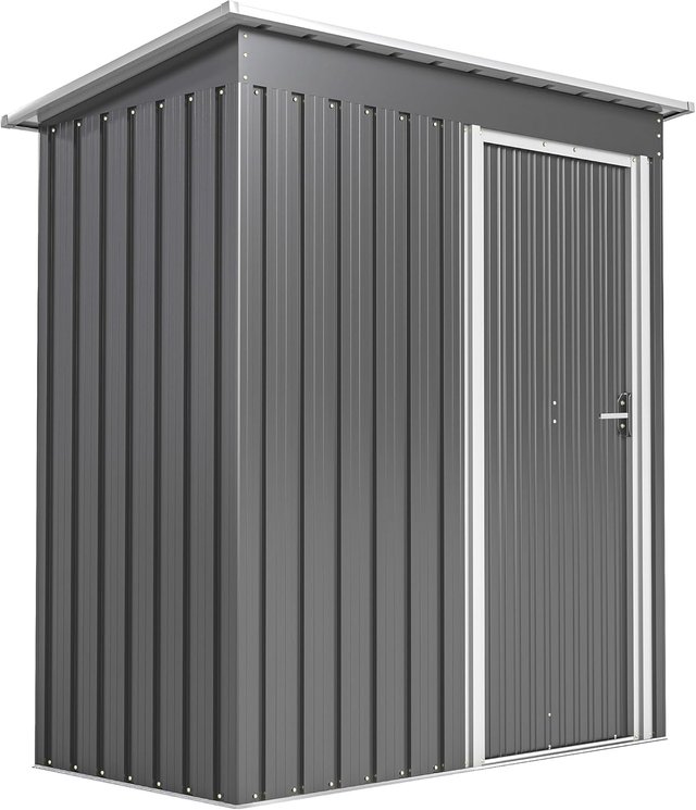 Caseta De Jardín 1.16M² en Acero Galvanizado, Cobertizo De Jardín Con Techo Inclinado Y Puerta Corredera Bloqueable, Cobertizo Para Herramientas, 163X89X182 Cm, Gris Claro