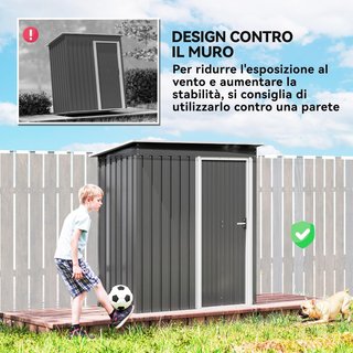 Caseta De Jardín 1.16M² en Acero Galvanizado, Cobertizo De Jardín Con Techo Inclinado Y Puerta Corredera Bloqueable, Cobertizo Para Herramientas, 163X89X182 Cm, Gris Claro