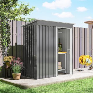 Caseta De Jardín 1.16M² en Acero Galvanizado, Cobertizo De Jardín Con Techo Inclinado Y Puerta Corredera Bloqueable, Cobertizo Para Herramientas, 163X89X182 Cm, Gris Claro