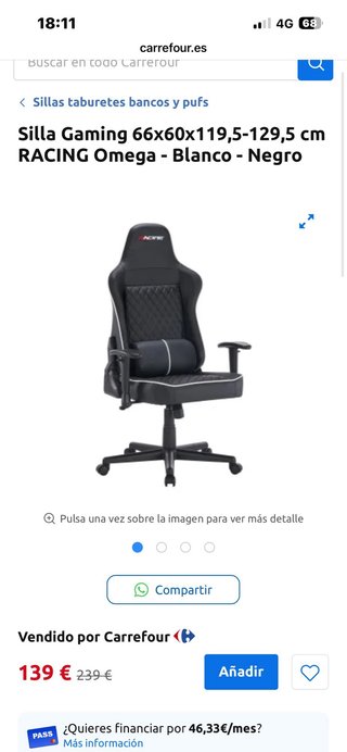 Silla Gaming RACING Omega Negra