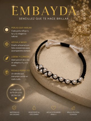 Pulsera de perlas y cordón negro