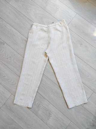 Mango Talla M - Pantalón Lino Beige Rayas Blancas