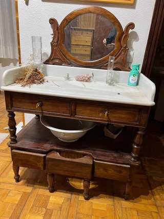 Tocador lavabo antiguo madera y mármol