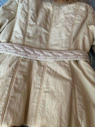 Chaquetón de piel y punto beige/marrón