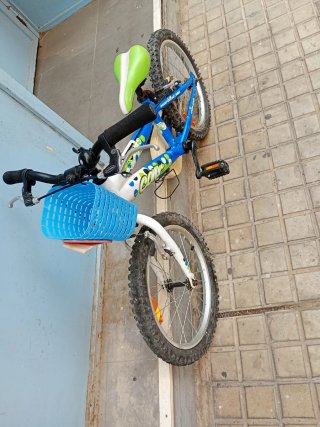 Bicicleta infantil azul y blanca