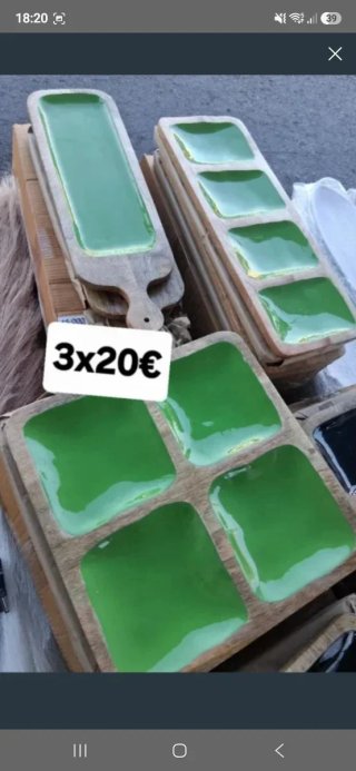 3x 20€ Bandejas Madera y Cerámica Verde