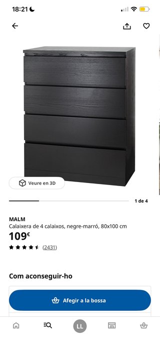 Cómoda negra Ikea 4 cajones