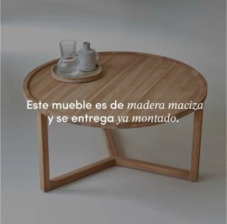 Mesa de centro redonda de teca maciza