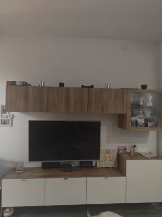 Mueble modular TV madera y blanco