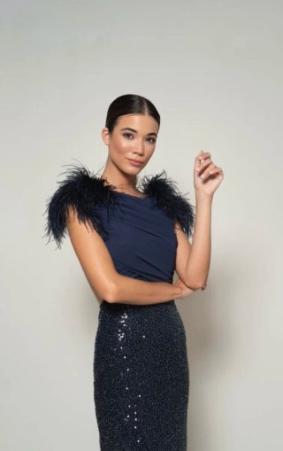 Vestido Rocío Osorno pedrería azul