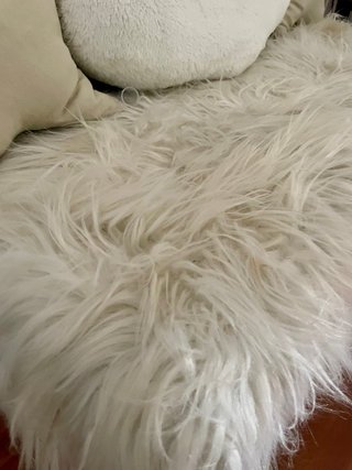 Banqueta nórdica peluda beige y blanca
