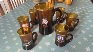 Jarra y 6 Vasos Cerveza Marrón Dorado