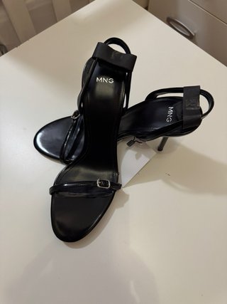 Sandalias Mango Tacón Negro Talla 37