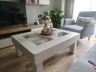 Mesa auxiliar madera y cristal