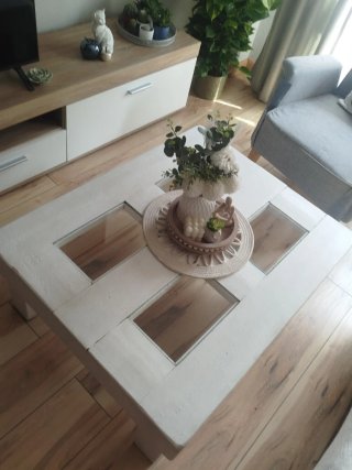 Mesa auxiliar madera y cristal