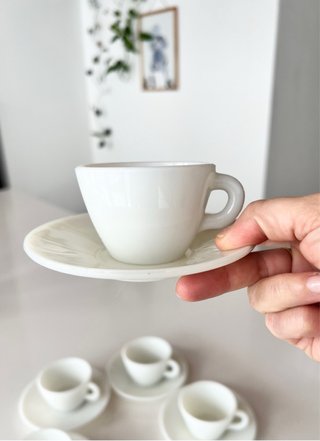 Juego 5 tazas café cristal opalino vintage