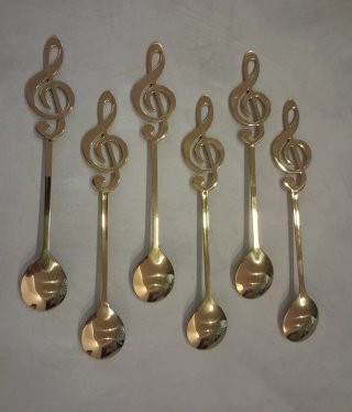 Set 6 cucchiaini chiave di violino acciaio dorato
