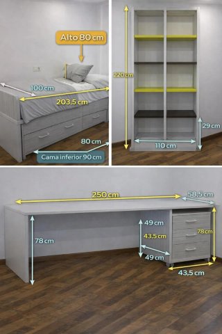 Cama juvenil con cajones