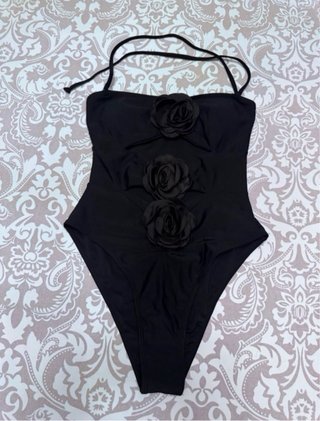 Bañador negro flores de tela talla S