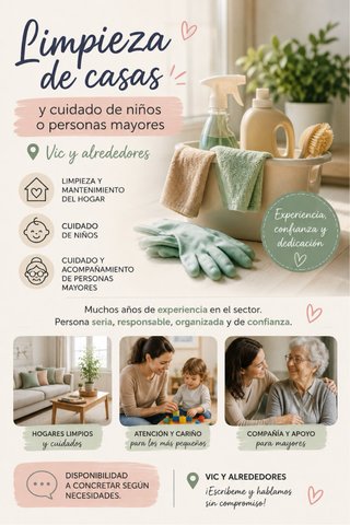 Limpieza del hogar y cuidado de niños y mayores