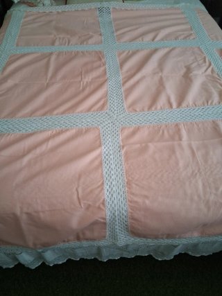 Mantel/Colcha Algodón Ganchillo Rosa y Blanco