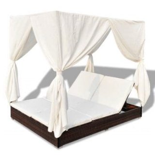 Cama Balinesa Exterior Marrón y Blanca VIDAXL