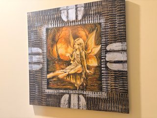 Cuadro Hada Dorado y Naranja 70x70