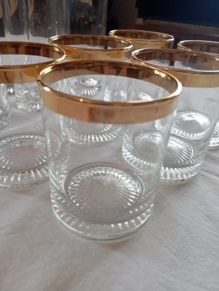 6 Vasos Whisky y 6 Vasos Tubo Dorados
