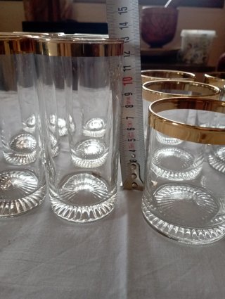 6 Vasos Whisky y 6 Vasos Tubo Dorados
