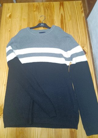 Jersey Denim Rayas Gris Blanco Negro