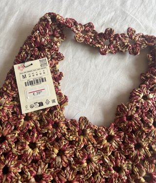 Bolso Zara rafia tejido flores multicolor