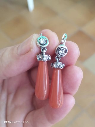 Pendientes Vintage Coral Naranja y Plateado