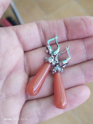 Pendientes Vintage Coral Naranja y Plateado
