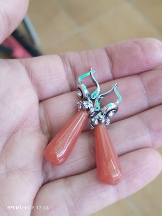 Pendientes Vintage Coral Naranja y Plateado