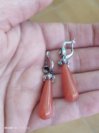 Pendientes Vintage Coral Naranja y Plateado