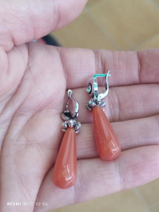 Pendientes Vintage Coral Naranja y Plateado