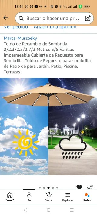 Toldo repuesto sombrilla 2.5m