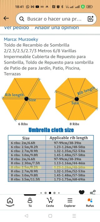 Toldo repuesto sombrilla 2.5m