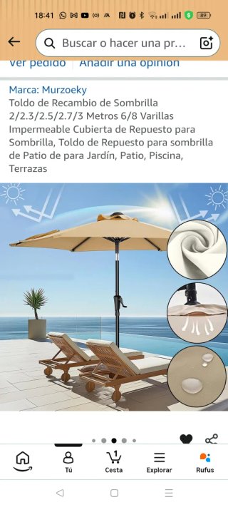Toldo repuesto sombrilla 2.5m
