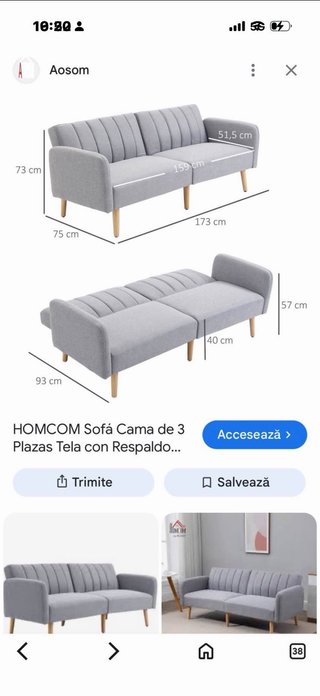 Sofá Cama HOMCOM Gris 2 Plazas HOMCOM Sofá Cama de