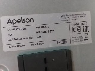 Placa Vitrocerámica Apelson AVT460S/C